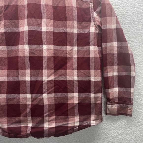 Eddie Bauer Shirt Womens Medium Red White Sherpa Lined Plaid Flannel Shacket - Picture 15 of 16